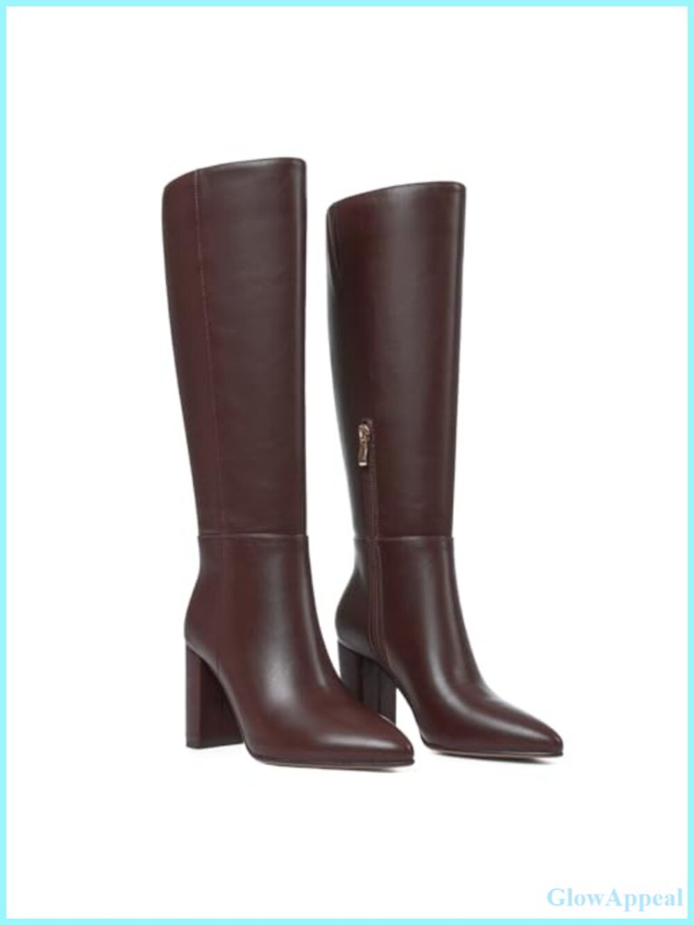 Pointed Toe Chunky Heel Knee High Boots Side Zip Women's Heeled Boots